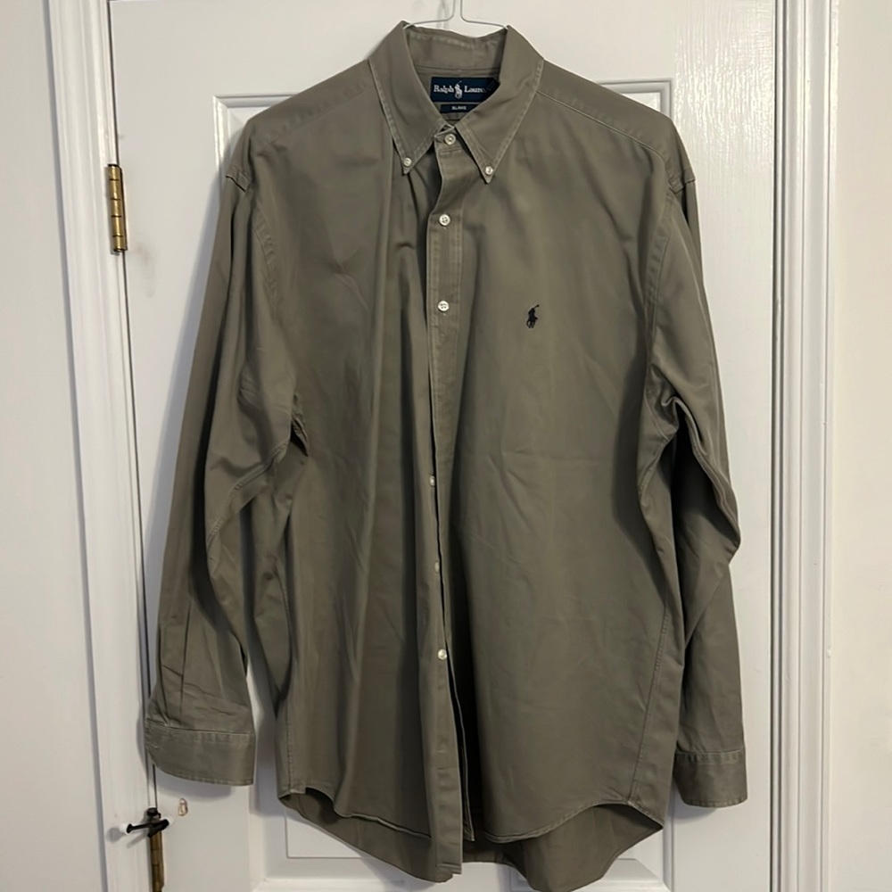 Ralph Lauren - button down long sleeve shirt - olive green - large